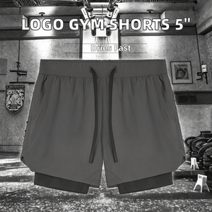 Shorts de sport pour homme avec logo personnalisé, vêtements de sport décontractés, vêtements de sport avec taille mi-haute, fermeture à cordon de serrage de 5 pouces, tissage tricoté - Product Image 2