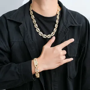 Hip Hop 16mm Pig Nose Chain Iced Out Cubic Zirconia Gold Plated Cuban Link Chain Necklace For Men Women Jewelry