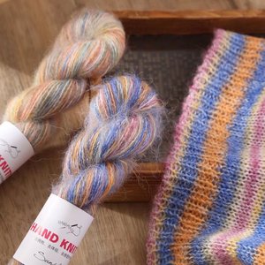 Fil de <span class=keywords><strong>laine</strong></span> Mohair dégradé Hank Top teint pour châle tricoté à la main Fil de <span class=keywords><strong>laine</strong></span> soufflé de couleur Tang - Product Image 5