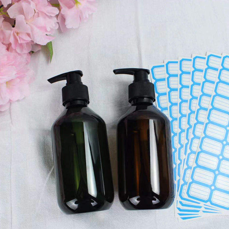 Custom 300ml 500ml Amber Green Transparent Plastic PET Shampoo Bottle Hair Oil Bottle With Lotion Pump