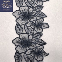 Vente en gros de dentelle florale 3D noire perlée avec bordure en maille à feuilles de paillettes pour la décoration des vêtements Abaya, Kaftan, Jalabiya