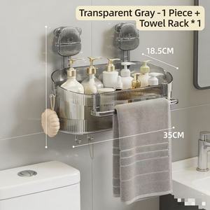 Support mural à <span class=keywords><strong>ventouse</strong></span> sans perçage, panier suspendu pour lavabo de salle de bain, rangement domestique - Double rangement durable en plastique PE - Product Image 2