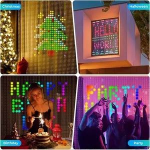 LED Illusion noktası kontrolü RGB ışık dinamik ekran 2x2 m ses kontrollü perde lamba APP programlama perde lamba