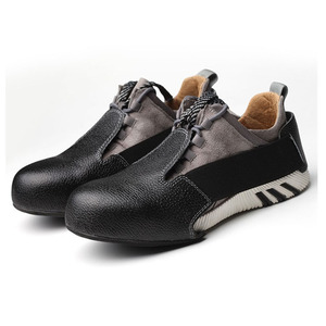 Cubrecalzado con puntera de acero, de cuero repujado, de caña baja, con suela de PU y goma, calzado de seguridad para uso en construcción y fábrica. - Product Image 1