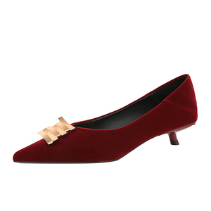 2377-K215 <span class=keywords><strong>Scarpe</strong></span> da Donna Eleganti in Stile Coreano con <span class=keywords><strong>Tacco</strong></span> <span class=keywords><strong>Basso</strong></span> in Camoscio, Punta Affusolata, Bocca Poco Profonda, Fibbia Metallica, Slip-On - Product Image 2
