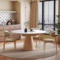 Table à manger moderne pliable et extensible en pierre frittée avec pieds en bois et 8 chaises pour usage domestique