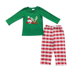 2023 infant baby girls embroidery reindeer Christmas winter clothing set wholesale kids boutique outfit baby clothes