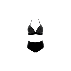 Costume da bagno bikini taglie forti HDJ nero a vita alta con controllo pancia e motivo a pois con paillettes, due pezzi, da donna, per la spiaggia - Product Image 4