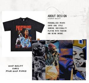 Camisetas de lavado ácido para hombre 100% algodón de peso pesado con logotipo personalizado, camisetas de lavado ácido gráficas con impresión digital de cuello redondo para hombre - Product Image 3