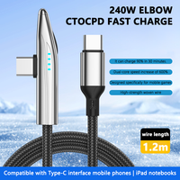 Cable USB Tipo-C a Tipo-C de 1.2m, 240W 6A, Carga Rápida, Trenzado de Nailon, Diseño de 90 Grados, para Juegos Móviles