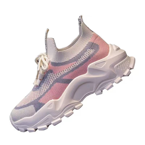 Chaussures décontractées à semelle épaisse pour femmes, nouvelle collection automne, avec empeigne tricotée respirante et talon compensé interne, vente en gros - Product Image 4