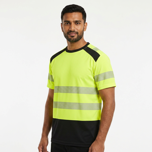 Chemise à manches courtes haute visibilité de qualité supérieure, t-shirt de sécurité bicolore avec bandes réfléchissantes, polos de travail pour les ouvriers du bâtiment - Product Image 1
