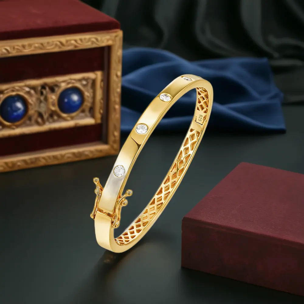 Gemnel 925 sterling silver custom trending gold plated north star CZ Inlaid bangle set tarnish free bracelets   bangles
