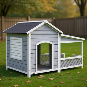 Casa para Perros al Aire Libre con Porche, Techo de Asfalto, Tamaño Mediano, Muebles para Mascotas de Madera, Estilo Clásico, para Todas las Estaciones - Product Image 2