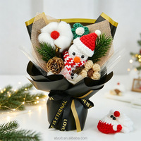 Buket Bunga Natal Rajutan Tangan Benang Bunga Buatan Pengaturan Bunga Liburan Hadiah Kustom Grosir