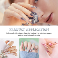 Ensemble de 8 pinceaux professionnels pour nail art avec manche pailleté antidérapant, virole argentée, et pochette pour la peinture au gel UV et le detailing