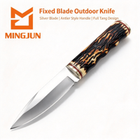 Couteau de chasse à lame fixe avec manche imitation bois de cerf, lame pleine en acier inoxydable, couteau de camping extérieur avec étui en nylon