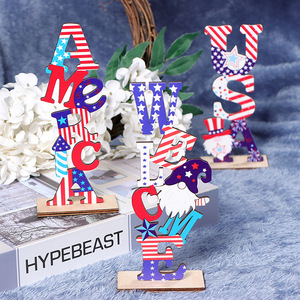 Décoration de table en bois pour le 4 juillet, lettres goblin en contreplaqué, thème Fête de l'Indépendance américaine - Product Image 1