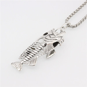 Collier pendentif en acier inoxydable motif os de poisson, style rétro, bijoux personnalisés, cadeau hip-hop rock, vente en gros - Product Image 2