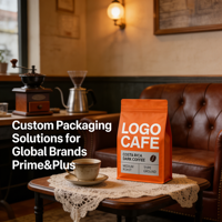 Sachet de café mat à fond plat orange imprimé sur mesure, refermable avec fermeture éclair, marque privée, emballage vide en gros