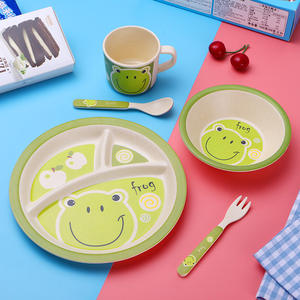 Juego de <span class=keywords><strong>vajilla</strong></span> de <span class=keywords><strong>melamina</strong></span> de fibra de bambú sin BPA de dibujos animados lindo para niños <span class=keywords><strong>vajilla</strong></span> de plato de cerámica redonda con características portátiles - Product Image 2