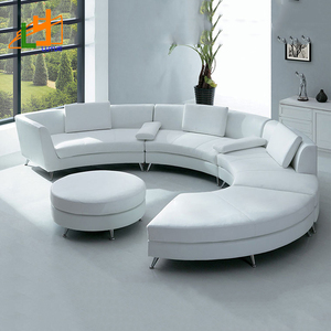 Sofá Seccional Curvo Azul para Sala de Estar, Forma de Media Luna en C, con Cuero Genuino y Relleno de Esponja, Muebles para el Hogar - Product Image 4