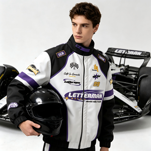 High Quality Spliced Vintage Racing Bomber <b>Jacket</b> Wholesale Custom Fabric Custom Pattern <b>Thick</b> Motorcycle <b>Jacket</b> Trendy Casual - Product Image 2