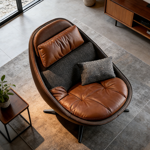 <span class=keywords><strong>Fauteuil</strong></span> pivotant moderne en forme de coquille d'œuf, <span class=keywords><strong>fauteuil</strong></span> d'appoint en <span class=keywords><strong>cuir</strong></span> <span class=keywords><strong>marron</strong></span>, canapé simple rembourré pour le salon, meubles de maison - Product Image 5