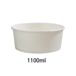 Disposable 1100ml Restaurant Takeawy Food Box Kraft Soup Cup Rice Paper Bowl With Lid