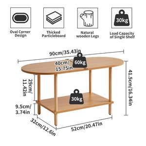 Bàn trà bằng gỗ Bàn cà phê nhỏ, 2 Tier gỗ Bàn cà phê cho phòng khách, 35x16x17inch TV bảng đứng với kệ lưu trữ - Product Image 3