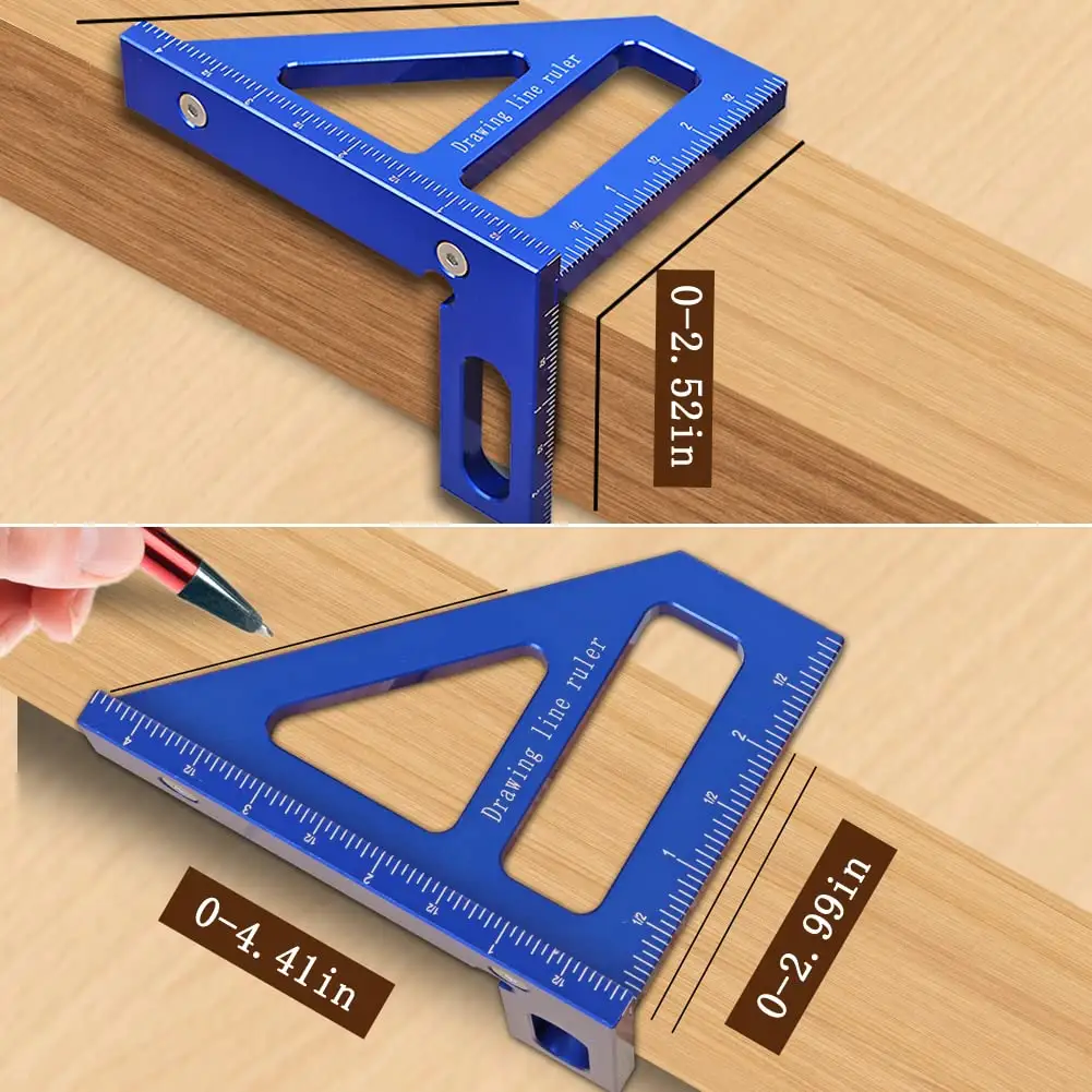 Regla triangular de inglete para carpintería, herramientas de medición de diseño de aluminio de alta precisión para dibujo de ingeniero carpintero