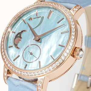 Montre élégante pour femme avec cadran en nacre bleue, boîtier en or rose, mouvement mécanique, phase de lune, nouvelle collection 2026, étanche - Product Image 2