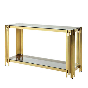 Table <span class=keywords><strong>console</strong></span> <span class=keywords><strong>en</strong></span> <span class=keywords><strong>verre</strong></span> de <span class=keywords><strong>haute</strong></span> qualité B2B Cadre doré robuste Look tendance Idéal pour les marchés internationaux de la décoration intérieure - Product Image 5