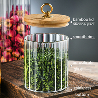 Frasco de Vidrio con Rayas Verticales y Tapa de Bambú, Anillo Metálico, Recipiente de Vidrio de Borosilicato para Té, Alimentos Secos, Almacenamiento de Cocina