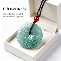 Pendentif Boucle de la Paix en Jadeite Birmane de Grade A, Donuts sculptés en jade vert naturel à motif floral pour cadeau et vente en gros