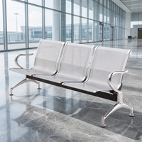 Chaise de salle d'attente 3 places en acier chromé avec dossier perforé, en acier laminé à froid, pour aéroport, clinique, hall, vente en gros