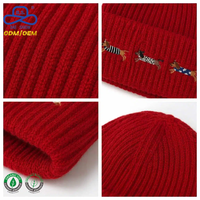 Gorro de Punto Promocional de Invierno con Bordado de Dachshund, Diseño Personalizado, Puño Acanalado, Venta al por Mayor, Embalaje de Marca, OEM