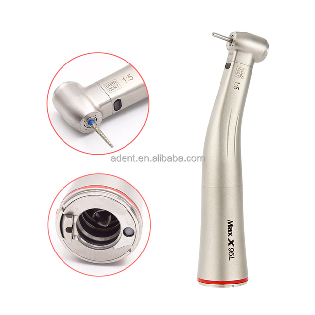 Dental 1:5 Fiber Optic Increasing Contra Angle Red Ring Dental Electric Motor Push Button Contra Angle Low Speed Handpiece