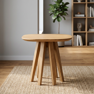 <b>Solid</b> Teak <b>Rounded</b> Square <b>Dining</b> <b>Table</b> Six Tapered Hexagonal Legs Scandinavian Eco-Friendly Waterproof Apartment Modern Hotel - Product Image 3