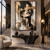 Peinture sur toile texturée de portrait de femme couleur or, art mural abstrait moderne pour la décoration de hall d'hôtel, chambre à coucher, bureau