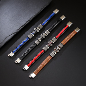 Cross <b>Leather</b> <b>Bracelet</b> Black Red Magnetic Clasp Men's Jewelry Gift Fashion Wrap <b>Bracelet</b> - Product Image 4