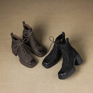 Botas de Media Caña con Tacón Grueso de Una Pulgada, Casuales, Antideslizantes, Impermeables, Decoradas con Cinturón, de Cuero Vacuno de Primera Calidad, Color Sólido, Retro, Más Vendidas - Product Image 6