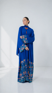 Abaya maxi de luxe à col en V, manches en dentelle de chiffon brodées de perles de haute qualité LEDUO - Product Image 3