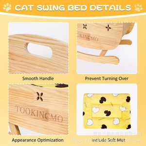 TookinCMO Wooden Cat Cradle <b>Bed</b> Solid Wood Rocking Pet <b>Bed</b> For Indoor Small Cats - Product Image 2
