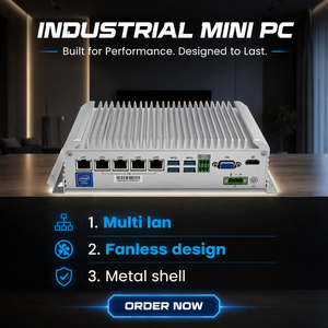 Mini PC industriel sans ventilateur Intel I3-6100U, ordinateur embarqué avec 5 ports LAN en option, 4 ports PoE, large plage de température, certifié CE RoHS, pour l'automatisation et les applications frontalières - Product Image 1