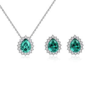 CZCITY Water Drop Trendy Dubai Bridal Iced Out Necklace With Earring Woman Colorful Jewelry Set