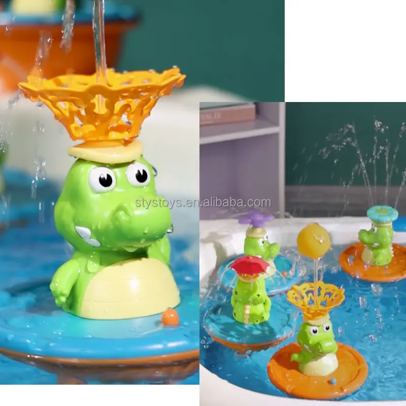 Fontaine de pulvérisation d'eau mignonne Crocodile Happy Interactive Jouets de douche imperméables Jouets de bain pour bébé avec lumière