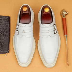 English style white double buckle men's 2026 new genuine leather thick-soled business casual high-end leather <b>shoes</b> - Product Image 1