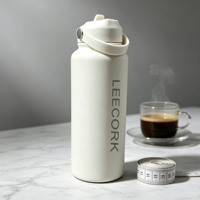 LEECORK Tasse de voyage isotherme en acier inoxydable à double paroi de 32 oz, écologique, avec paille, pour les courts trajets