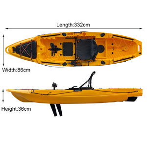 Kayak Sit-on-Top avec logo personnalisé, <span class=keywords><strong>bateau</strong></span> en PE rotomoulé de 11 pieds, kayak de pêche à propulsion par pédale unique avec siège surélevé et PFD homologué CE - Product Image 6